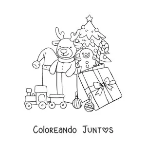 Imagen para colorear de caja de regalo navideña con juguetes