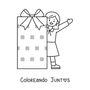 Imagen para colorear de niña con regalo de Navidad