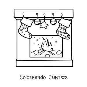 Imagen para colorear de calcetínes de Navidad en la chimenea