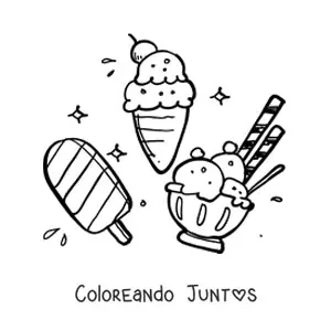 Imagen para colorear de un helado de paleta con una copa de helado y una barquilla