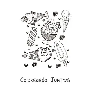 Imagen para colorear de varios tipos de helados