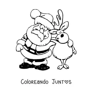 Imagen para colorear de reno de Navidad con Santa Claus