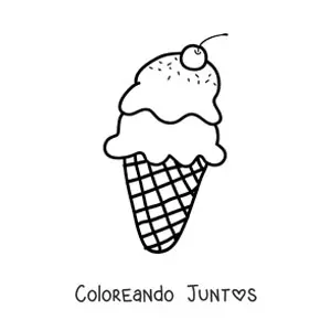 Imagen para colorear de un cono doble de helado con cereza