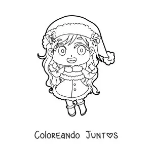 Imagen para colorear de niña kawaii con vestido de Navidad estilo anime