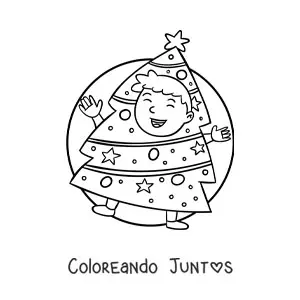 Imagen para colorear de niño disfrazado de árbol de Navidad