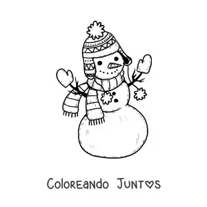 Imagen para colorear de muñeco de nieve abrigado