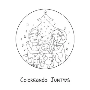 Imagen para colorear de familia cantando villancicos en Navidad