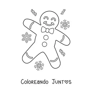 Imagen para colorear de hombre de jengibre grande con copos de nieve