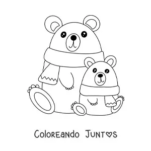 Imagen para colorear de osos de Navidad con bufandas