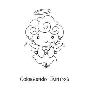 Imagen para colorear de angelito de Navidad con estrella