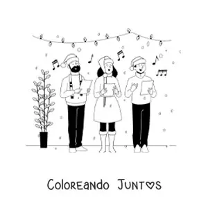 Imagen para colorear de adultos cantando villancicos en Navidad