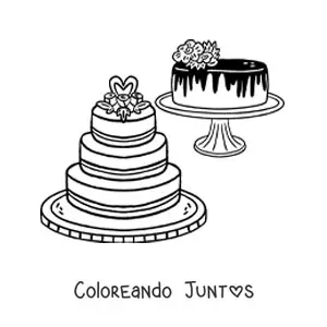 Imagen para colorear de dos pasteles de boda