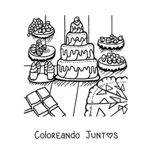 Imagen para colorear de varios pasteles y postres