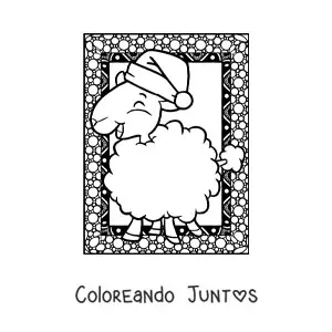 Imagen para colorear de oveja navideña kawaii