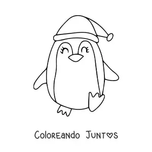 Imagen para colorear de pingüino navideño caminando