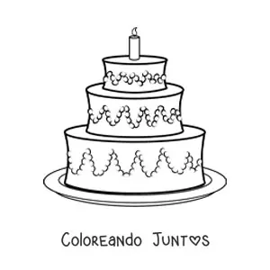 Imagen para colorear de un pastel de cumpleaños de tres pisos