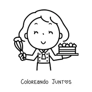 Imagen para colorear de una chica repostera con un pastel