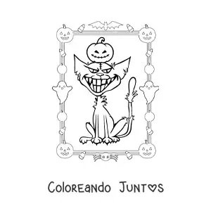 Imagen para colorear de caricatura de gato embrujado de Halloween