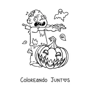 Imagen para colorear de zombie con calabaza de Halloween