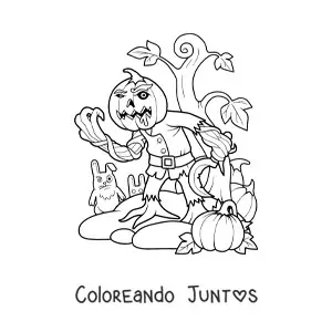 Imagen para colorear de monstruo de calabaza aterradora de Halloween