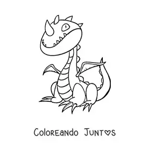 Imagen para colorear de dragón animado con un cuerno