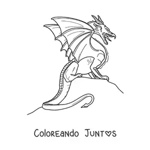 Imagen para colorear de dragón volador realista sentado