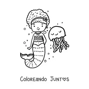 Imagen para colorear de sirena animada junto a una medusa