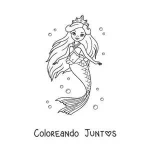 Imagen para colorear de hermosa princesa sirena en el mar