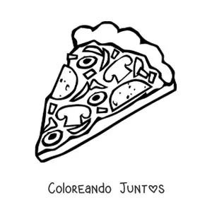 Imagen para colorear de una rebanada de pizza con hongos y aceitunas