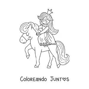 Imagen para colorear de princesa kawaii sobre un pony