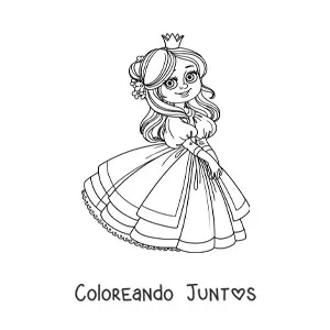 Imagen para colorear de linda princesa animada con guantes