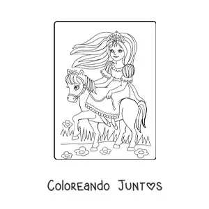 Imagen para colorear de princesa animada cabalgando