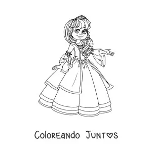 Imagen para colorear de princesa con vestido antiguo