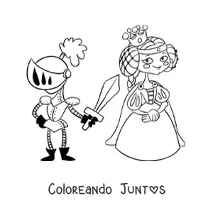 Imagen para colorear de caricatura de príncipe con armadura rescatando a una princesa