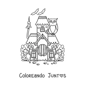 Imagen para colorear de castillo encantado en bosque mágico