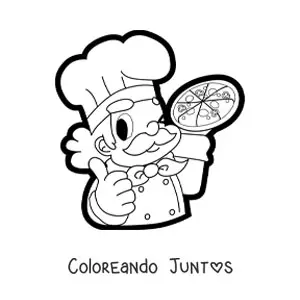Imagen para colorear de un chef con pizza en una mano