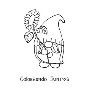 Imagen para colorear de gnomo de jardín con un girasol