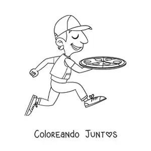 Imagen para colorear de un repartidor de pizza caminando