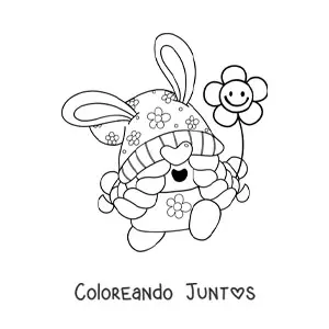 Imagen para colorear de gracioso gnomo de Pascua con una flor