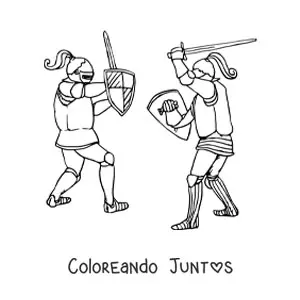 Imagen para colorear de duelo épico de caballeros medievales