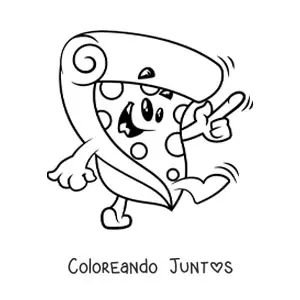 Imagen para colorear de una pizza animada saludando
