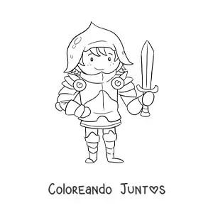 Imagen para colorear de caballero animado con armadura y espada
