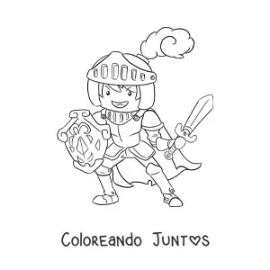 Imagen para colorear de caballero animado con espada y escudo