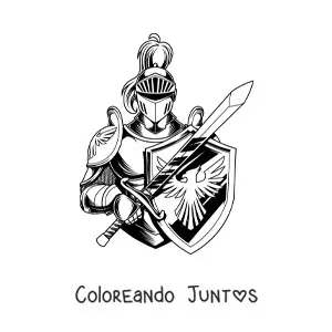 Imagen para colorear de caballero realista con espada y escudo