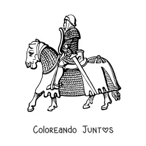 Imagen para colorear de caballero montando un caballo con armadura