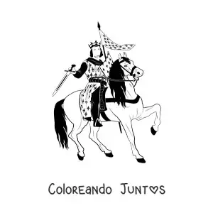 Imagen para colorear de rey con espada peleando en un caballo
