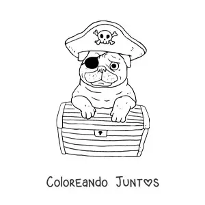 Imagen para colorear de pug pirata animado