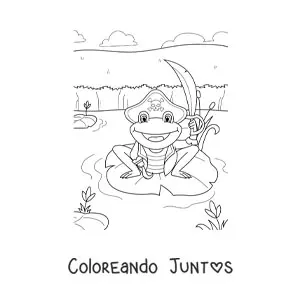 Imagen para colorear de rana pirata animada en su pantano