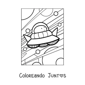 Imagen para colorear de alienígena animado volando en su nave espacial