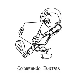 Imagen para colorear de caricatura de un marciano cargando una caja